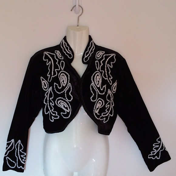 Drifter Jeans Jackets & Blazers - Drifter Jeans Black Velvet Bolero Beaded Jacket